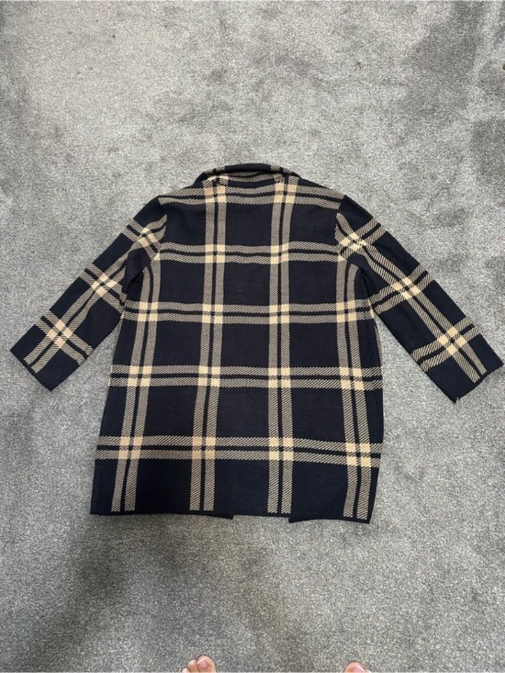 Anne Klein XL Plaid Cardigan Coat Navy Tan Gold Button Old Money Preppy Fall - Picture 4 of 13